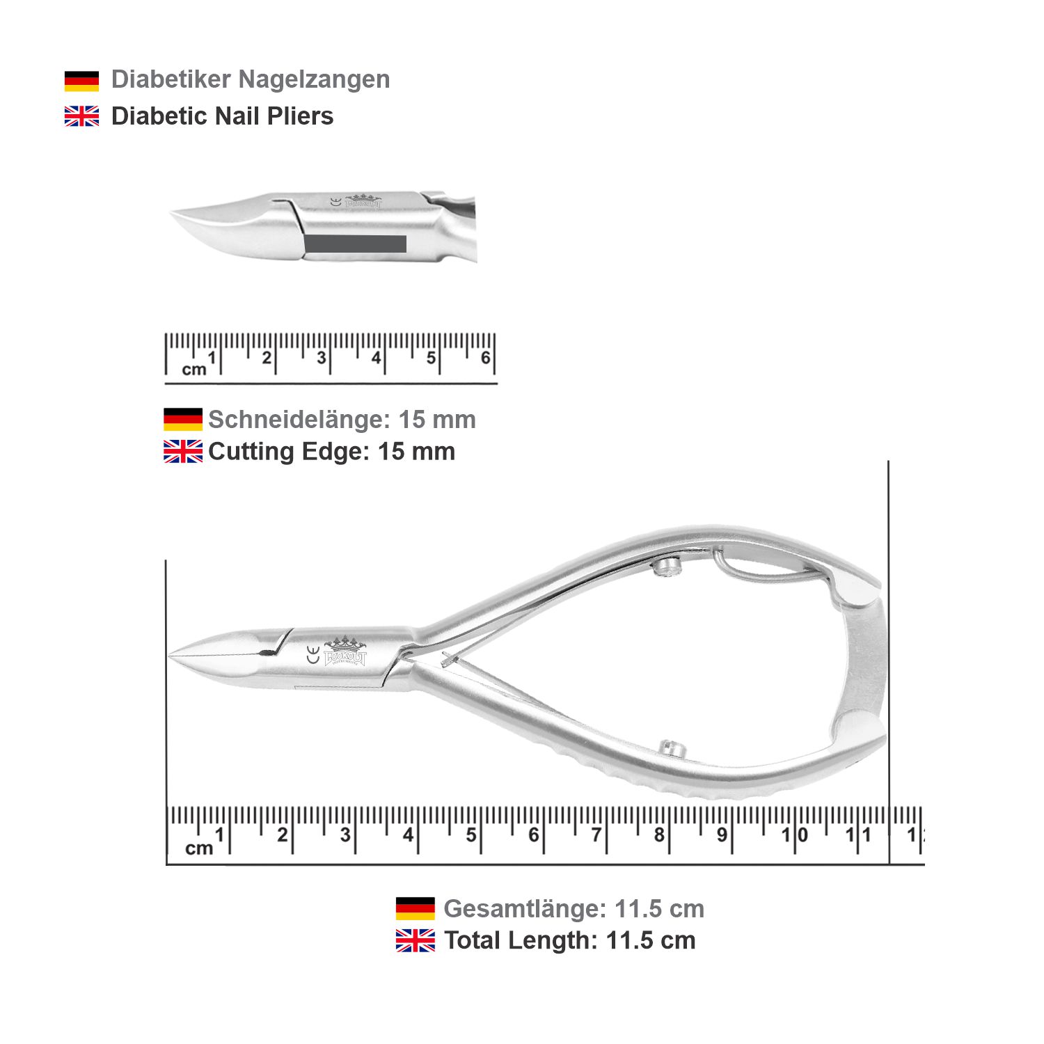 Diabetic Nail Pliers - curved blade - 11.5 cm - with back lock - Image 4
