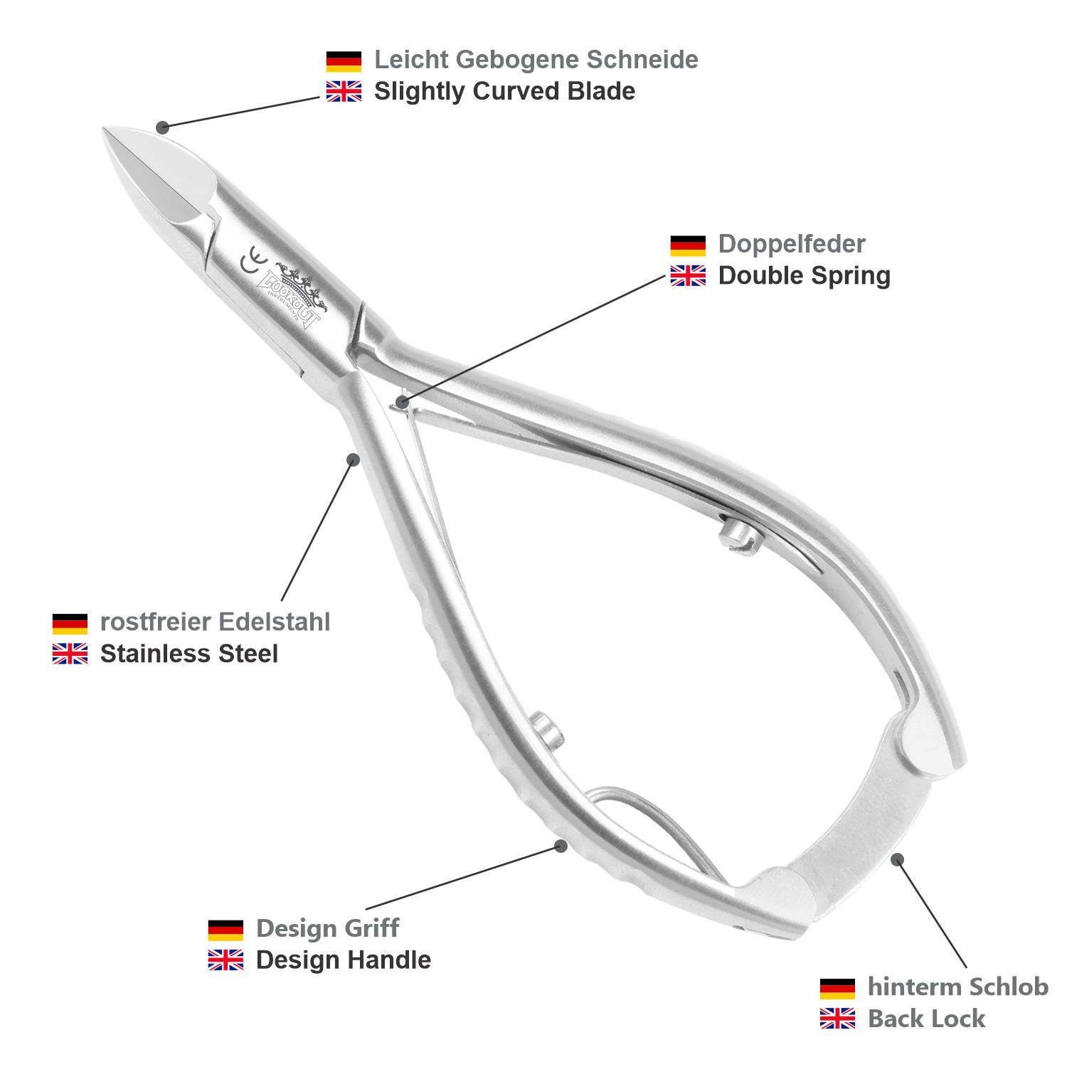 Diabetic Nail Pliers - curved blade - 11.5 cm - with back lock - Image 5